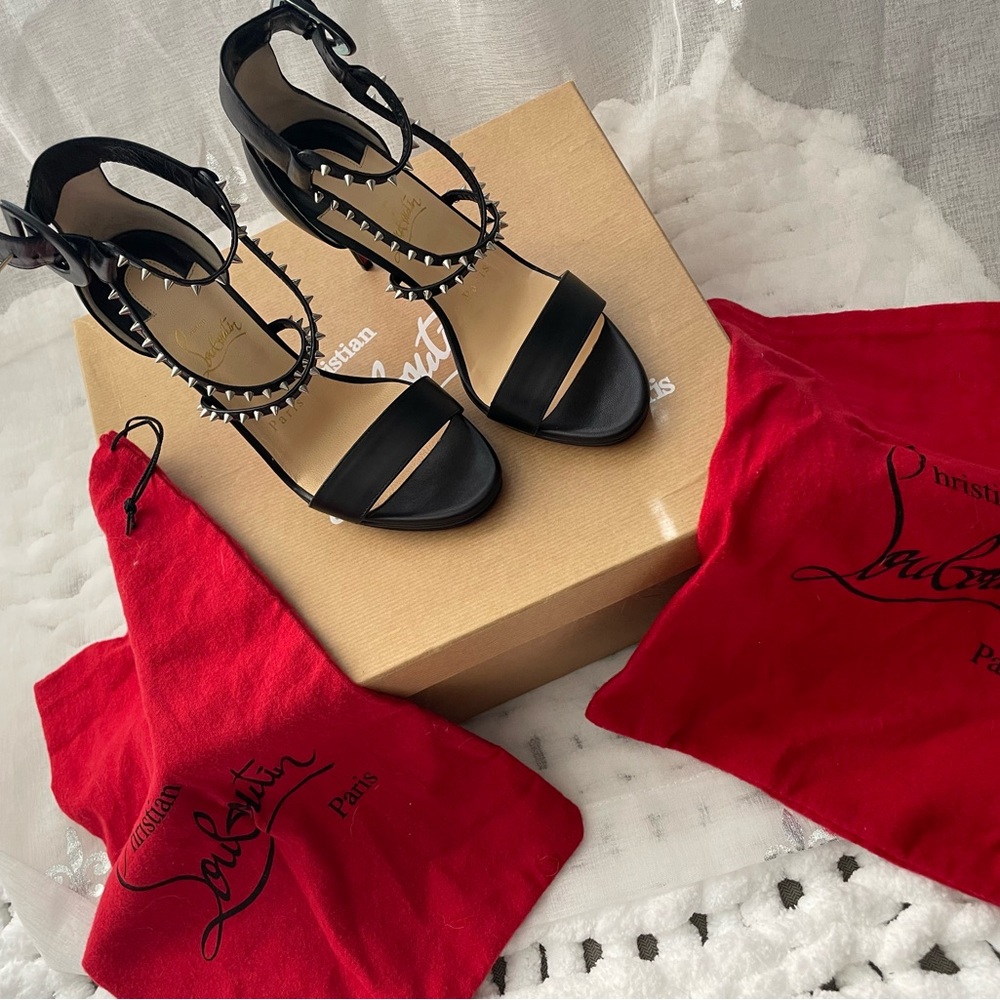 Christian Louboutin Black Studded Ankle-Strap Heels Choca Lux